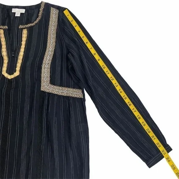J Jill Peasant Blouse XS Black White Stripe Lace - Picture 11 of 14